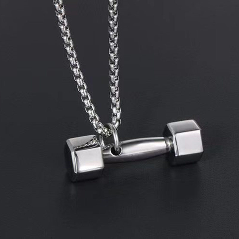 Allsports Equipment - Collier pendentif haltère en acier inoxydable